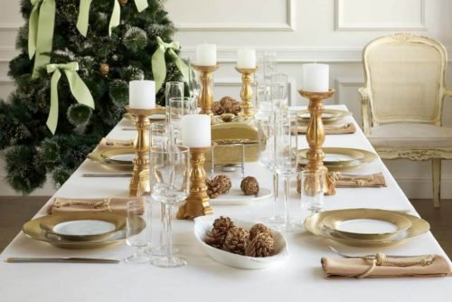 бело-золотой новогодний стол